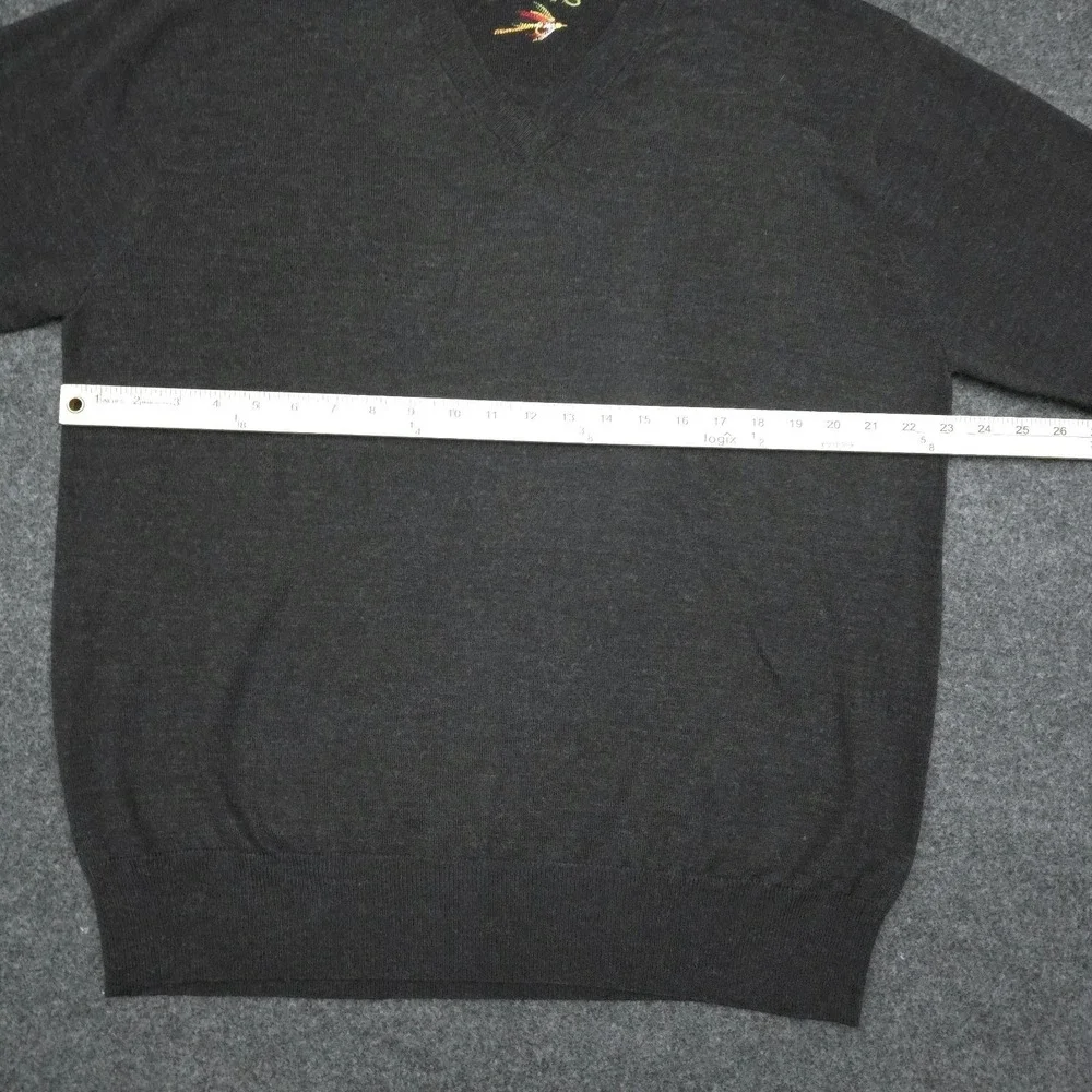 Vintage ORVIS 100% Merino Wool V-Neck Men's Large Charcoal Gray Pullover Sweater